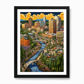 Spokane Washington Pixel Art 8 Art Print