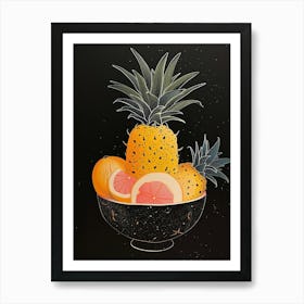 Pineapples & Fruit In A Bowl Art Deco Art Print