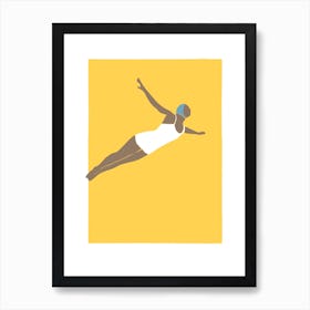 Art Deco Style Diving woman in yellow Art Print