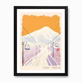 Poster Of Niseko   Hokkaido, Japan, Ski Resort Pastel Colours Illustration 3 Art Print