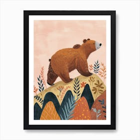 Brown Bear Walking On A Mountrain Storybook Illustration 2 Art Print