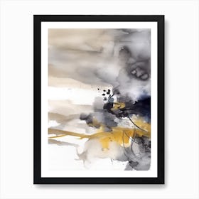 Watercolour Abstract Grey And Mustard 4 Art Print