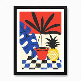 Pineapples On A Checkered Table Art Print