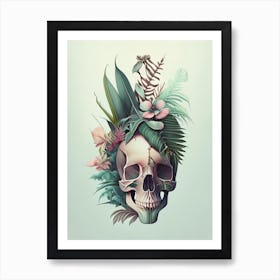 Skull With Tattoo Style Artwork 2 Pastel Botanical Art Print