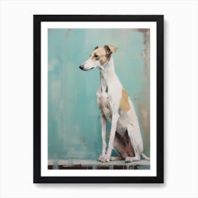 Whippet Dog, Painting In Light Teal And Brown 3 Art Print