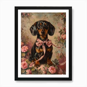 Dachshund In A Bow Kitsch Portrait Art Print