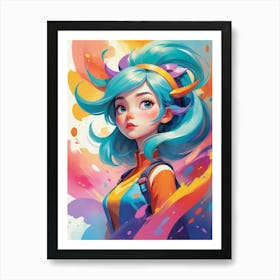 Girl With Blue Hair Art Print