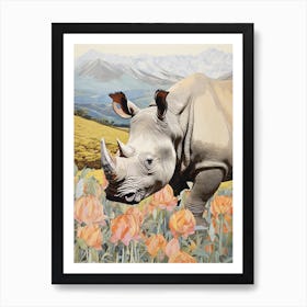 Rhino With Flowers & Plants 3 Art Print