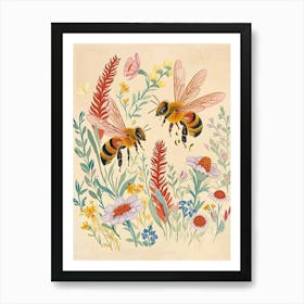 Folksy Floral Animal Drawing Bee 2 Art Print