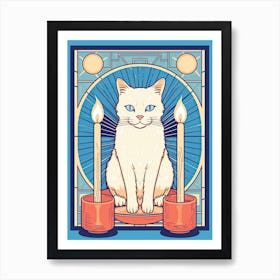 White Cat Tarot Card Illustration 2 Art Print