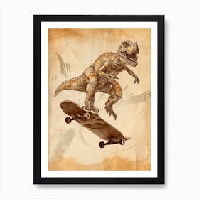 Vintage Heterodontosaurus Dinosaur On A Skateboard 2 Art Print