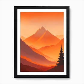 Misty Mountains Vertical Composition In Orange Tone 319 Art Print