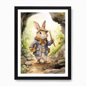 Bunny Traveling Rabbit Prints Watercolour 2 Art Print