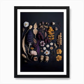 Dark Dried Flowers Collection Purple Yellow Art Print