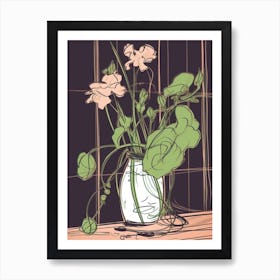 Drawing Of A Still Life Of Sweet Pea With A Cat 2 Art Print