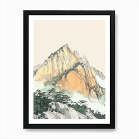 Mount Hua China Color Line Drawing (1) Poster