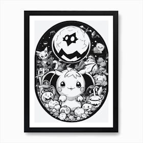 Pokemon Halloween Pokemon Black And White Pokedex Art Print