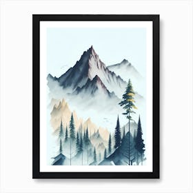 Mountain And Forest In Minimalist Watercolor Vertical Composition 125 Art Print