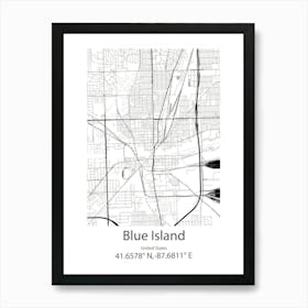 Blue Island,United States Minimalist Map Art Print