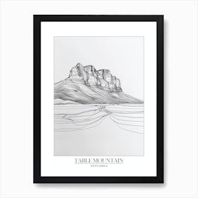 Table Mountain South Africa Line Drawing 3 Poster Art Print