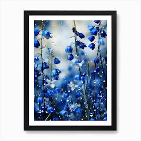 Blue Flowers In The Rain Art Print