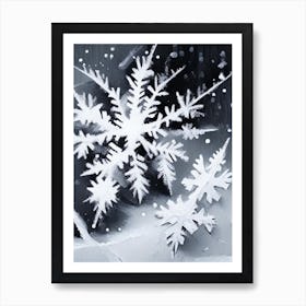 Ice, Snowflakes, Black & White 3 Art Print