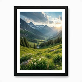 A Panoramic View Of A Dynamic Alpine Landscape Transitioning From Spring To Summer Featuring Idylli (3) Art Print