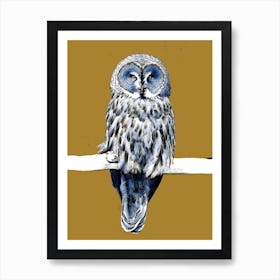 The Great Grey Owl On Burnt Gold Art Print