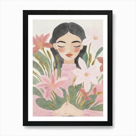 Female Portrait with Flowers Art Print