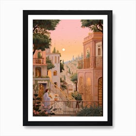 Haifa Israel 4 Vintage Pink Travel Illustration Art Print