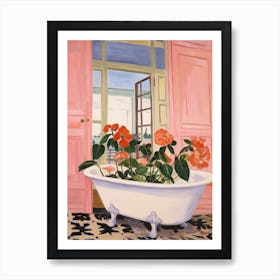 A Bathtube Full Hibiscus In A Bathroom 2 Art Print