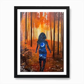 Out Of The Woods Woman Made Of Stars And Moon Art Print