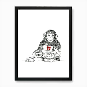 Little Monkey With Ukulele Art Print