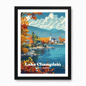Lake Champlain Camping Digital Travel Art Art Print