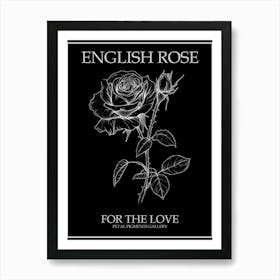 English Rose Black And White Line Drawing 41 Poster Inverted Art Print