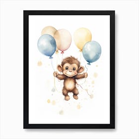Monkey Painting With Balloons Watercolour 1 Art Print