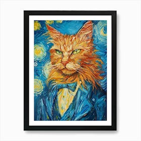 Starry Night Cat Art Print