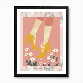 Step Into Spring Yellow And Pink Flower Shoes 1 Art Print