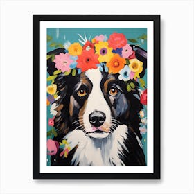 Border Collie Portrait With A Flower Crown, Matisse Painting Style 3 Art Print