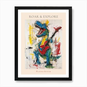 Dinosaur Playing Guitar Scribble Paint Splash 2 Poster Art Print