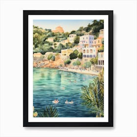 Swimming In Crete Greece Watercolour Art Print