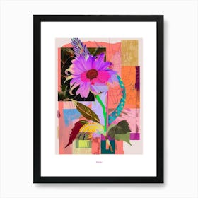 Aster 5 Neon Flower Collage Poster Art Print