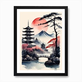 Japanese Landscape Watercolor Painting (47) Art Print