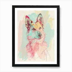 Collie Dog Pastel Line Painting 3 Art Print