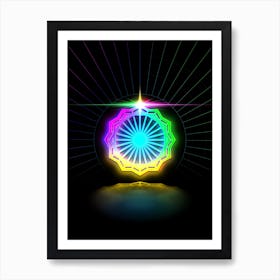 Neon Geometric Glyph in Candy Blue and Pink with Rainbow Sparkle on Black n.0394 Art Print