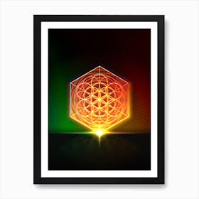 Neon Geometric Glyph Abstract in Watermelon Green and Red on Black n.0471 Art Print