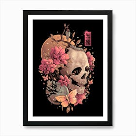 Time of the Death - Skull Flowers Gift Art Print