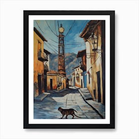 Painting Of Cape Town With A Cat In The Style Of Surrealism, Dali Style 4 Art Print