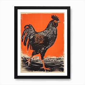 Chicken, Woodblock Animal  Drawing 1 Art Print