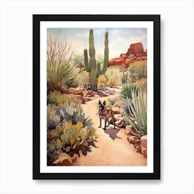 Painting Of A Dog In Desert Botanical Garden, Usa In The Style Of Watercolour 04 Art Print